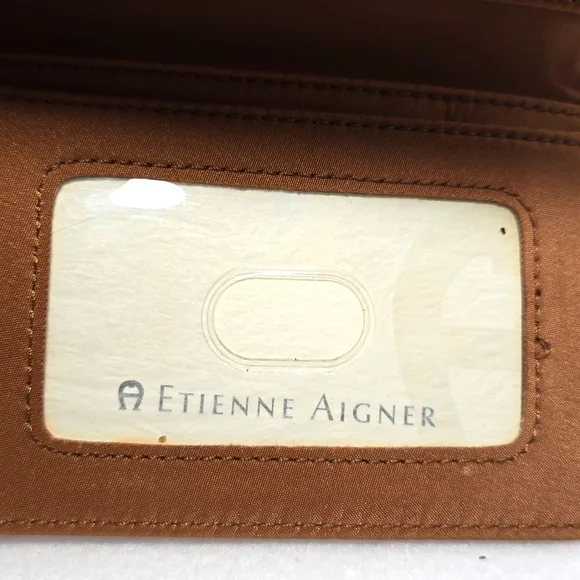Etienne Aigner Women's Brown Signature Cloth Trifold Wallet NWT